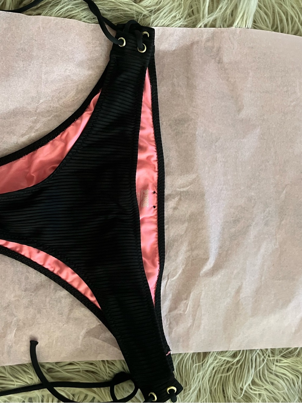 PINK Victoria's Secret Black Bikini Bottom with Pink Lining